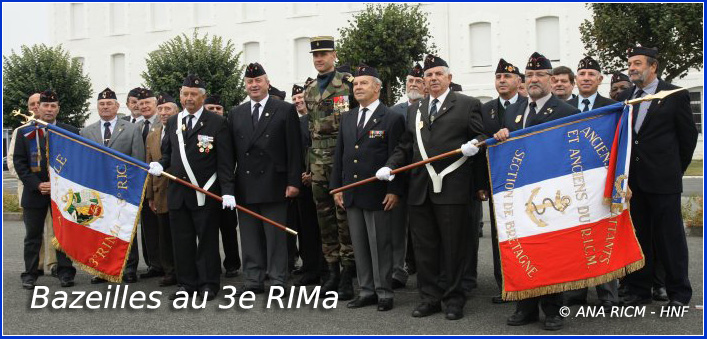 Les Anciens du 3eRIMa et du RICM posent ensemble avec leurs drapeaux