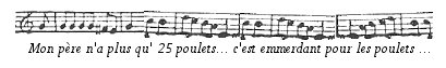 Portée musicale : Les Poulets... le chant du commandant Audouit